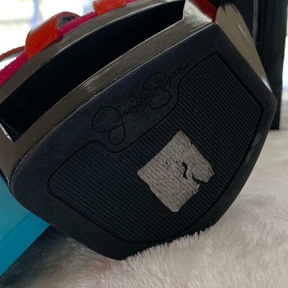 Jessica Simpson Tracie Wedge Sandal Multicolored Ankle strap Orange Artistic - Picture 6 of 8